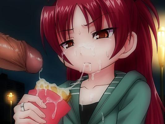 アニメの女の子が食べ物に射精