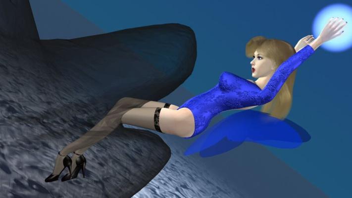 Dunkler Fisch (-Blau)-Engel in Leotard-Strumpfhosen und High Heels