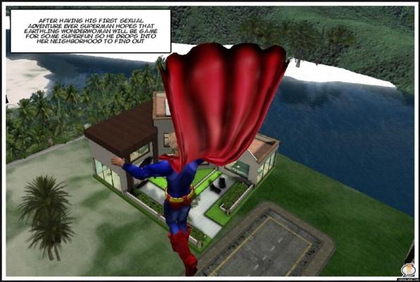 Superman golpea a WonderWoman en Secondlife