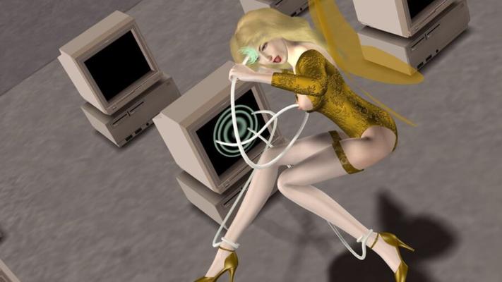 Old Computer II --Angel in Leotard Pantyhose and Heels