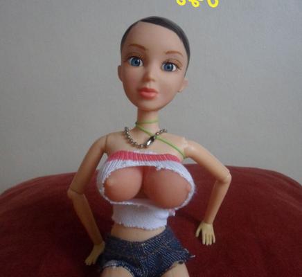 Sexy Big Tits Doll Workout Wear White Crop & Jean Skirt