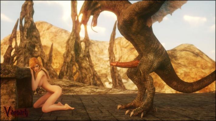 Une bite de dragon gargantuesque donne à une fille aux gros seins un renflement du ventre