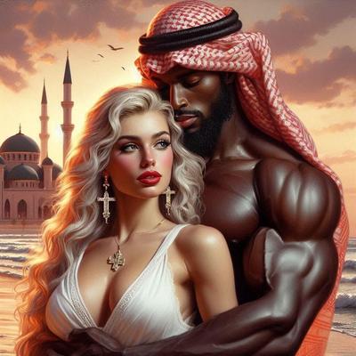 Muslim prince and white concubine (AI art)